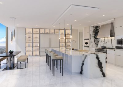 3D rendering sample of a kitchen design at The Estates at Acqualina condo.