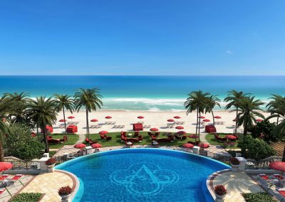 3D rendering sample of a pool deck design at The Estates at Acqualina condo.