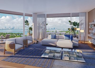 3D rendering sample of a living room at Monaco Yacht Club & Residences.
