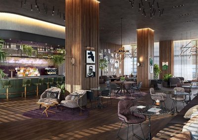 3D rendering sample of the lounge bar design at Natiivo Miami condo.